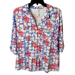 Lulu-B Top 631 Purple Coral Pink Top Button Up M